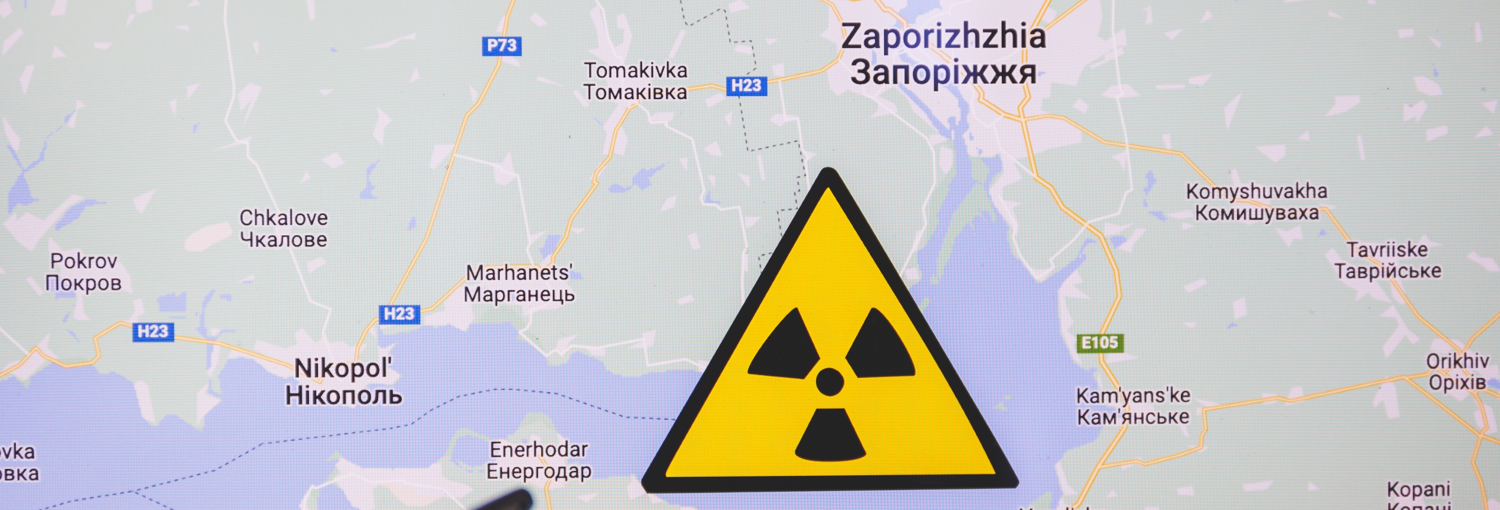 Radiation sign over Ukrainian map, Nuclear powers station in Ukraine